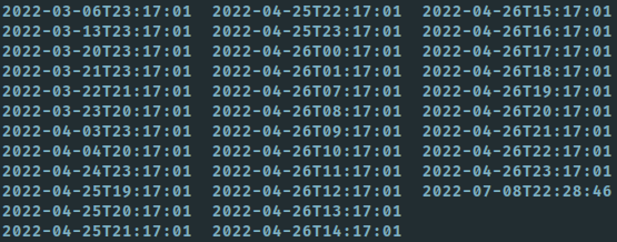 Several backups in April and one in July, meaning that backups were not created in May and June.
